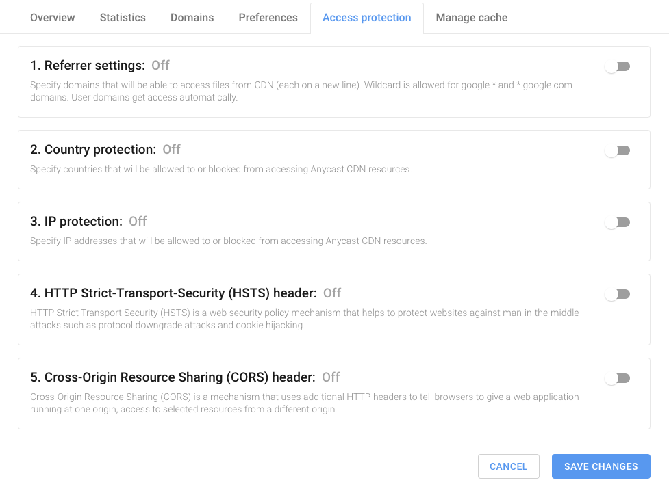 Access and Protection Settings