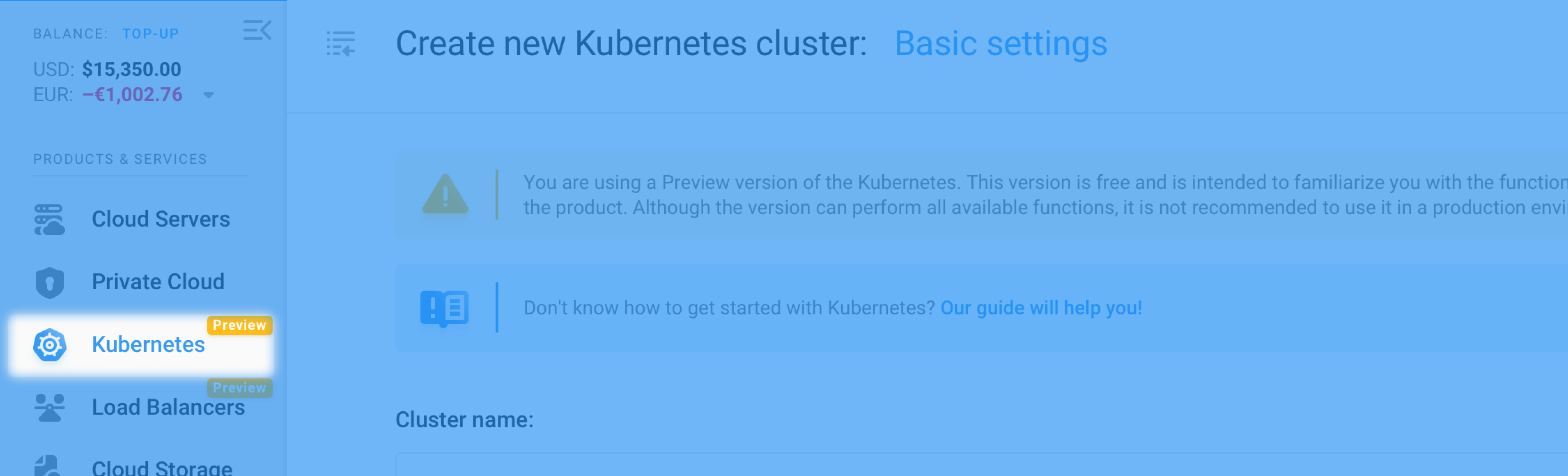 Kubernetes section