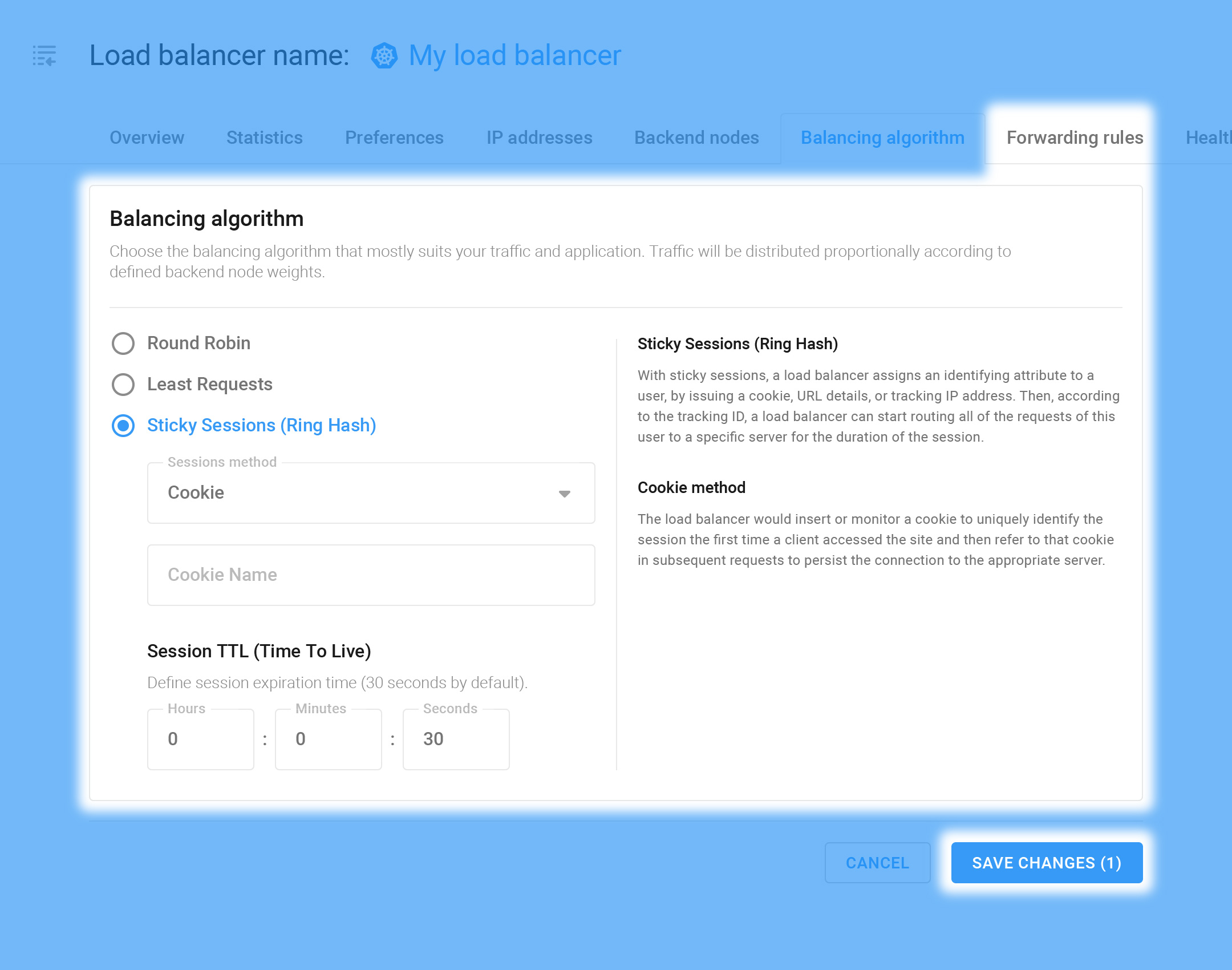 Configure the Balancing algorithm