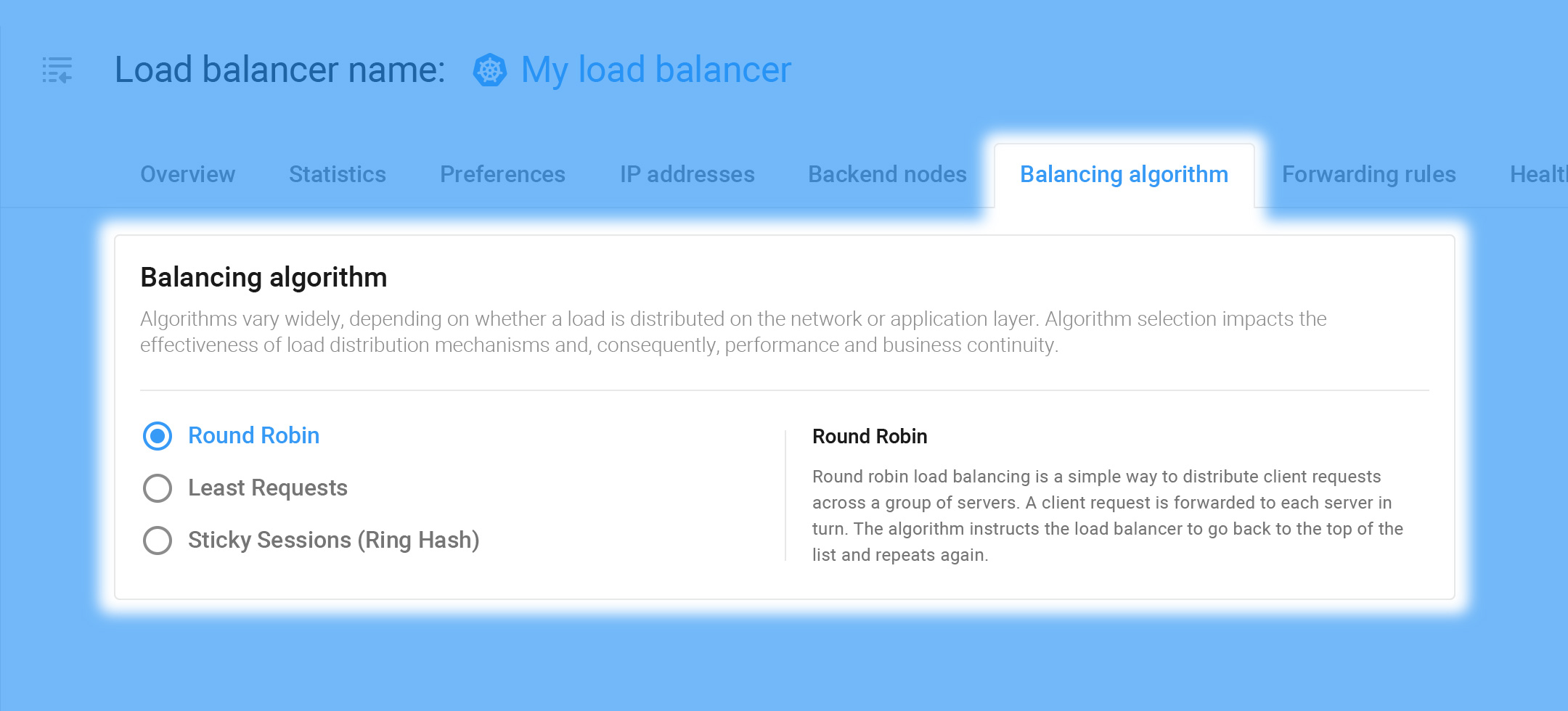 Configure the Balancing algorithm