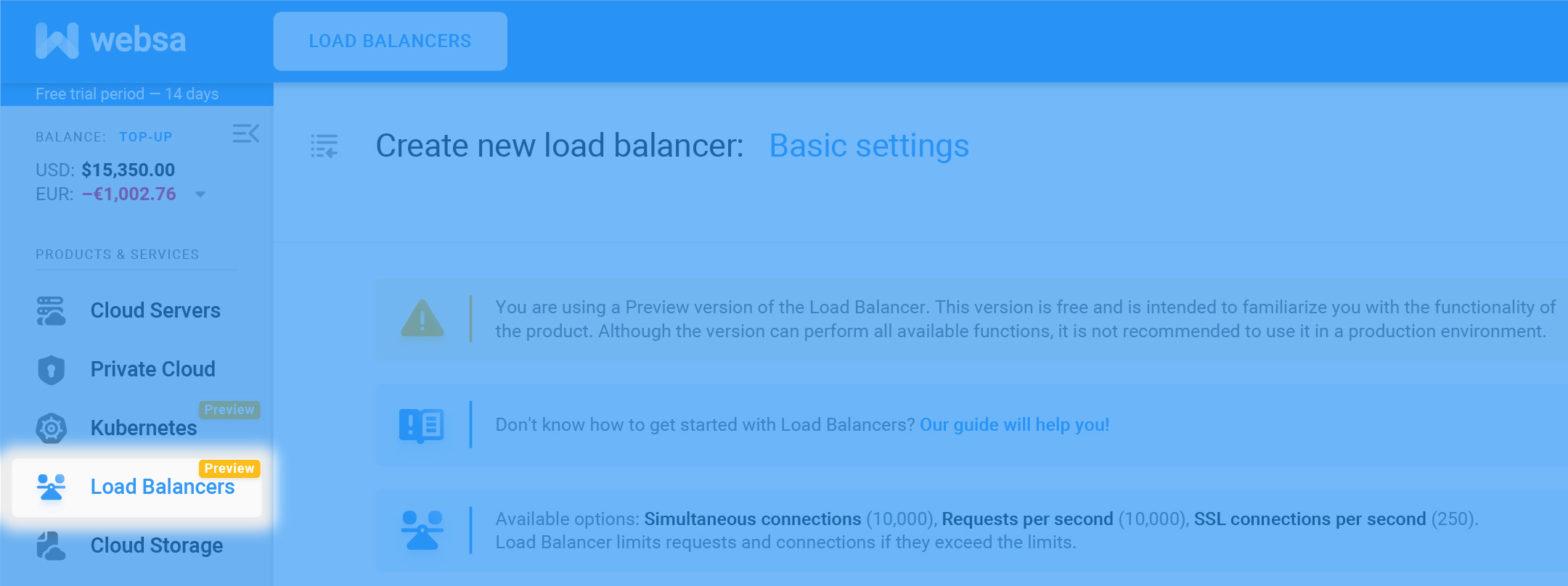 Step 1 — Select Load Balancers from the menu