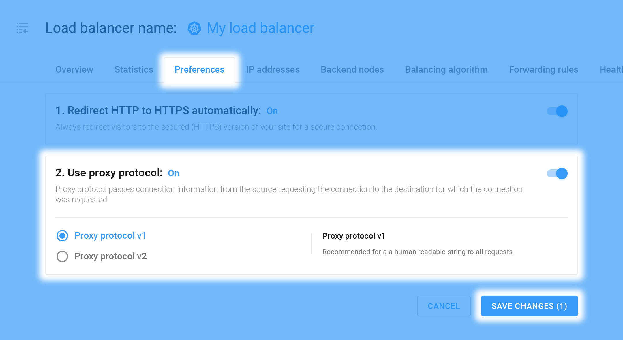 Enabling and choosing a Proxy protocol