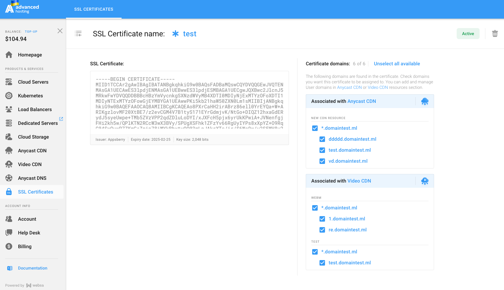 Certificate domains assotiations