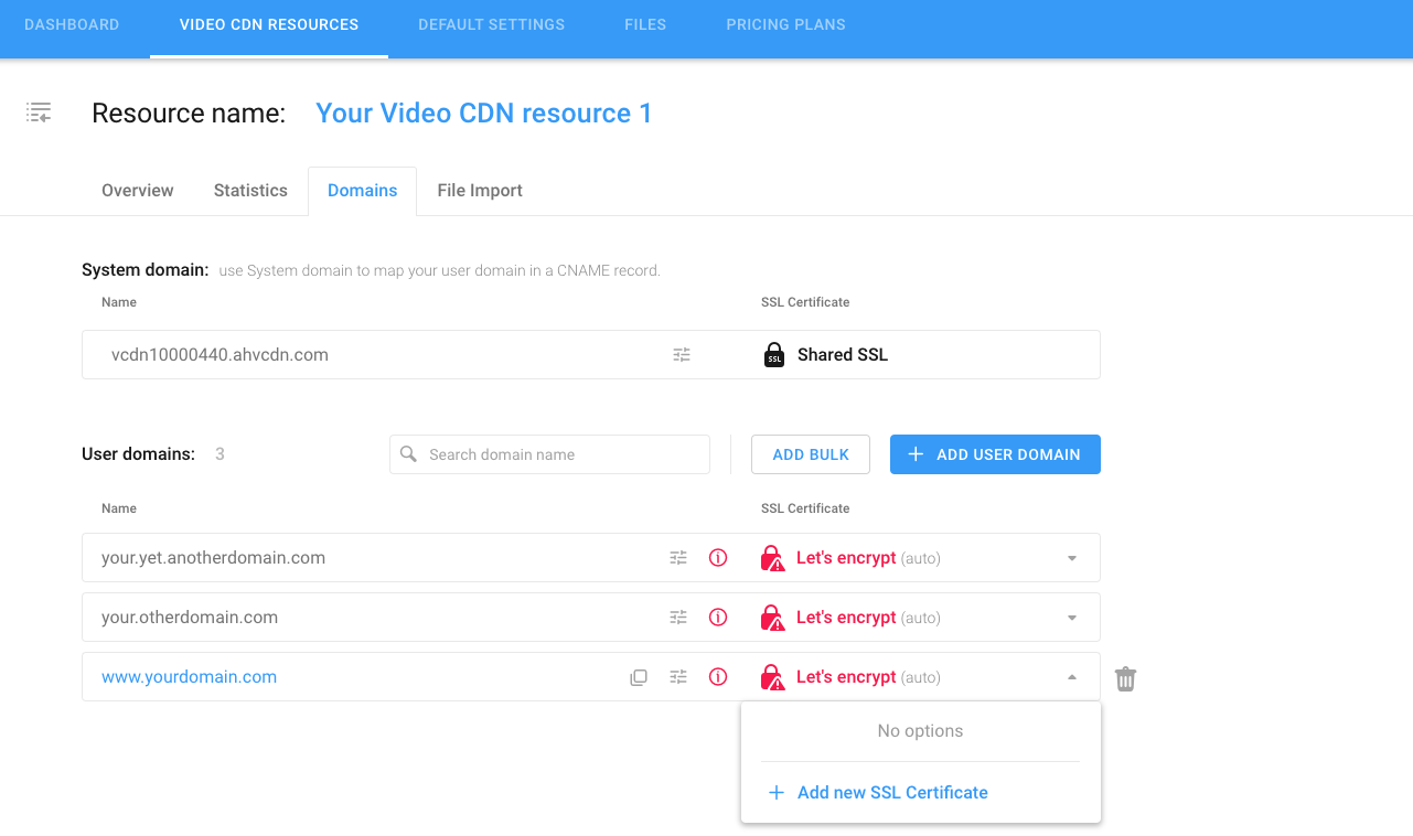 Video CDN domains & certificates