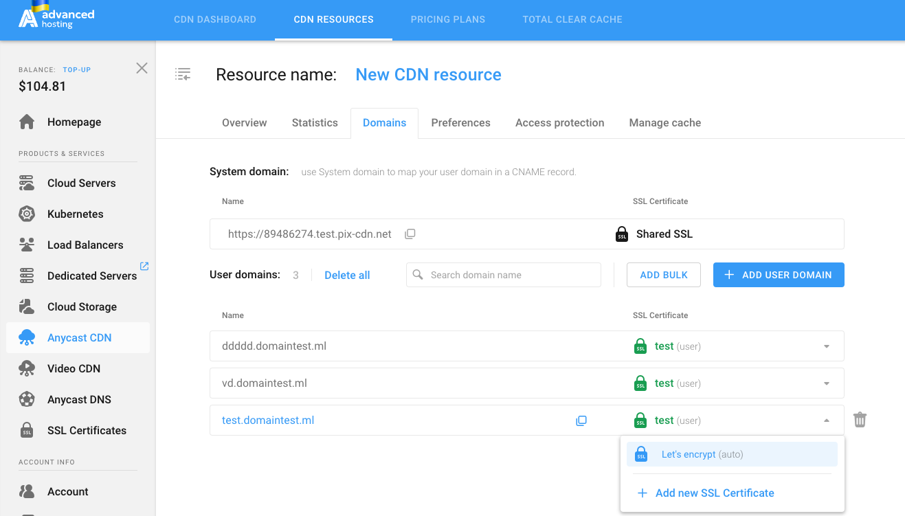 Anycast CDN domains & certificates
